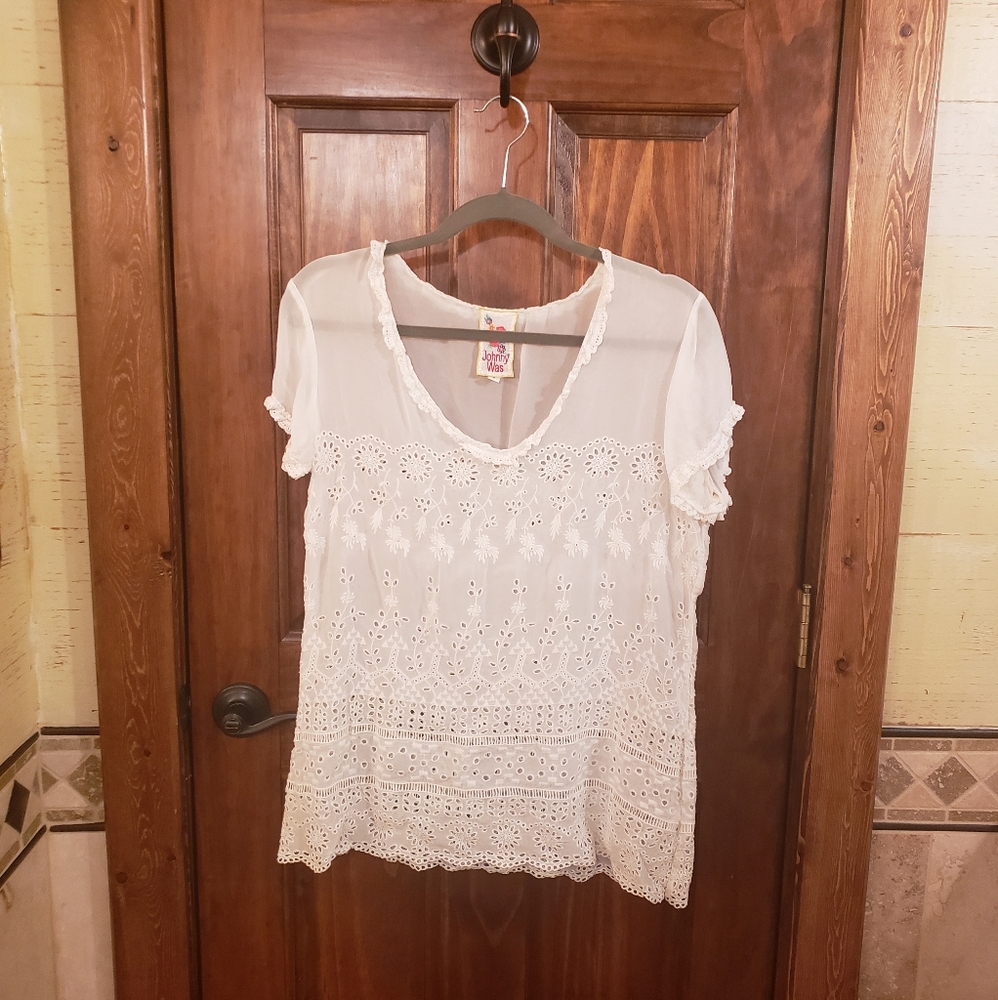 EUC Small "Johnny Was" Embroidered Blouse